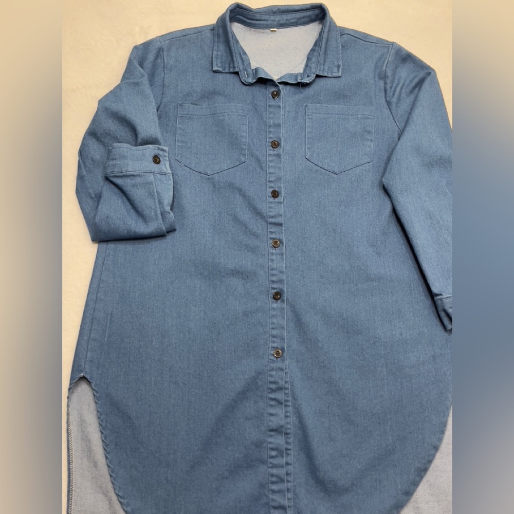 #Denim Button Down Shacket Top - Picture 4 of 7